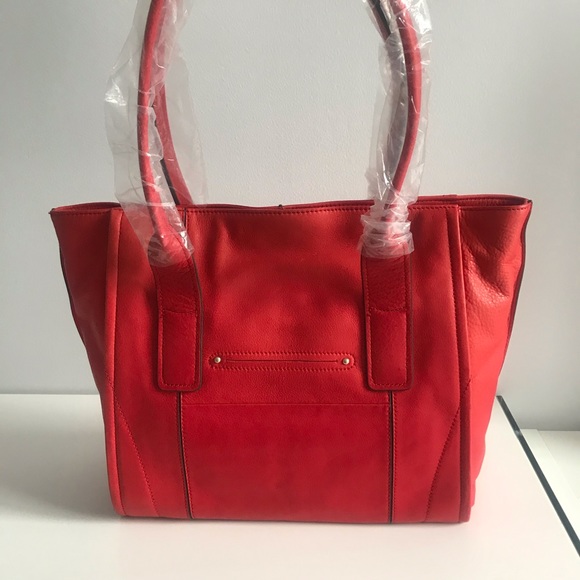 B.Makowsky Lipstick Red Golden Hardware Soft Genuine Leather Large Tote Bag - Picture 9 of 16